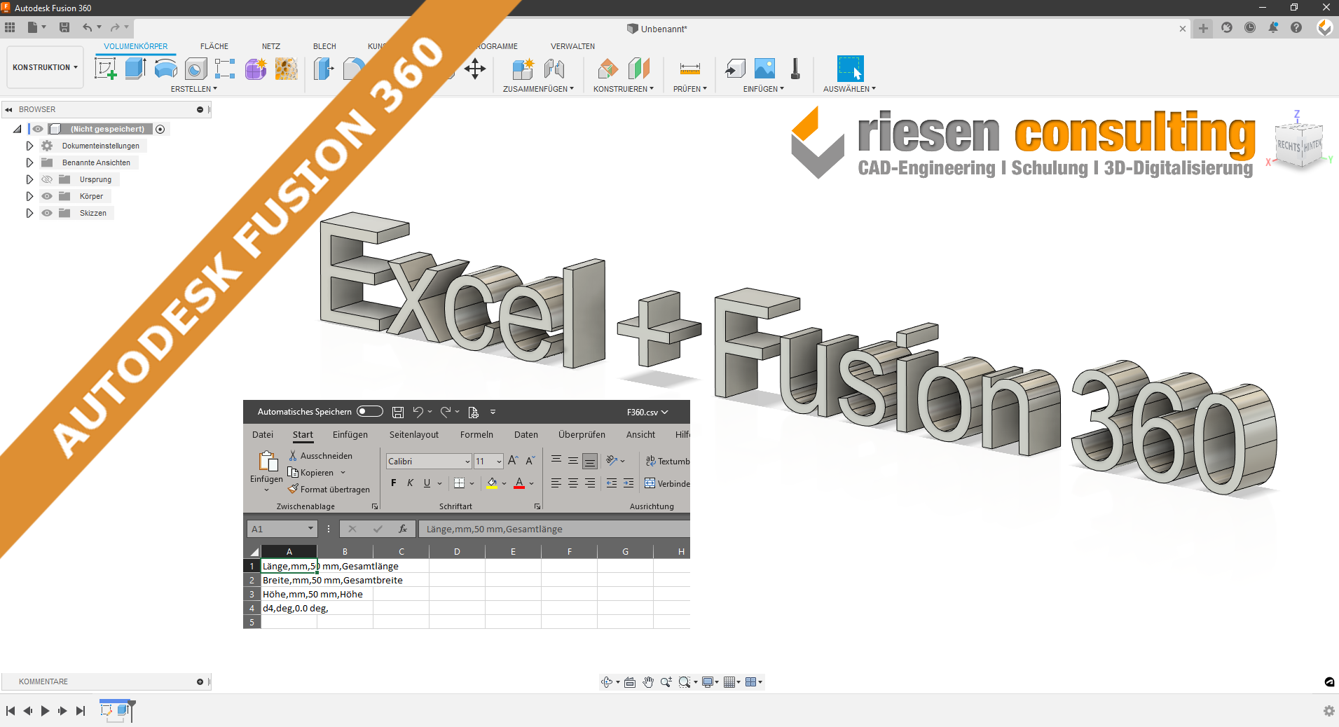 Autodesk Fusion 360 Excel Parameter csv datei