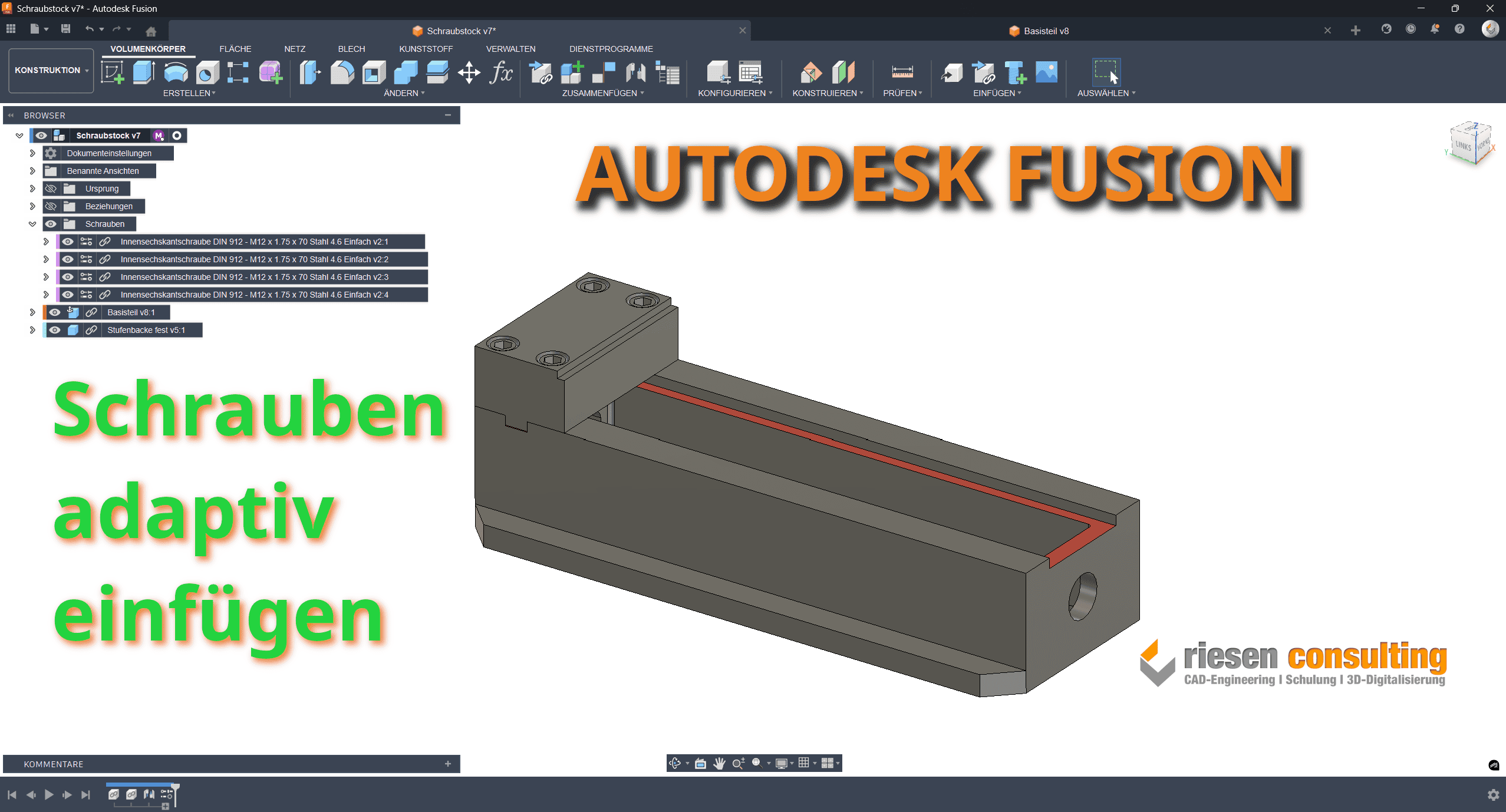 Autodesk Fusion adaptive Schrauben automatisch in Baugruppen einsetzen